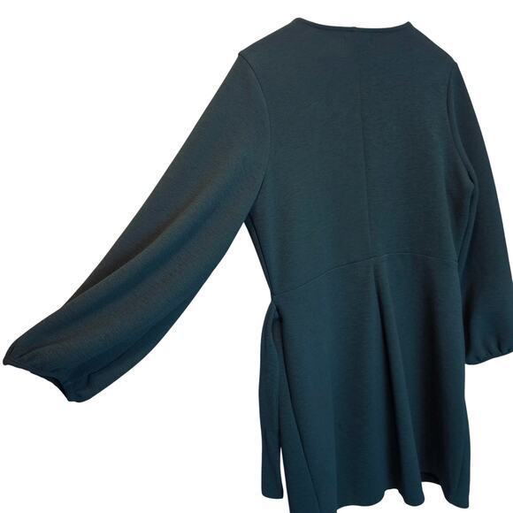 Madewell Faux Wrap Long-Sleeve Side-Tie Mini Stretch Dress Green Size XL - Picture 8 of 13
